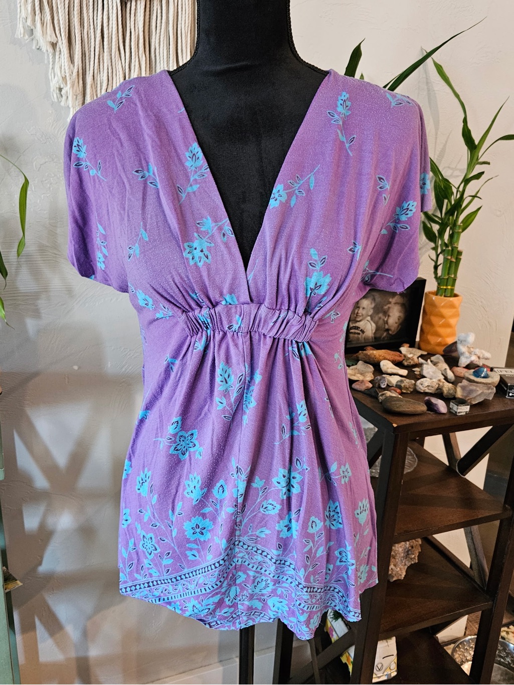 Purple Floral V-Neck Women's Blouse